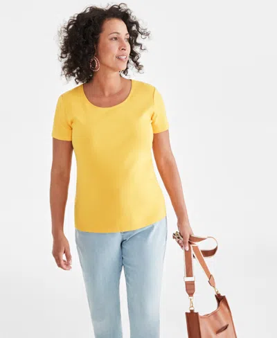 Style & Co Women's Cotton Short-sleeve Scoop-neck Top, Xs-4x, Created For Macy's In Yellow Marigold