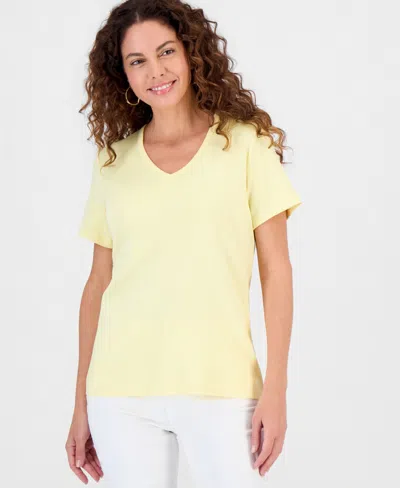 Style & Co Women's Cotton Short Sleeve V-neck Top, Exclusively At Macy's In Yellow