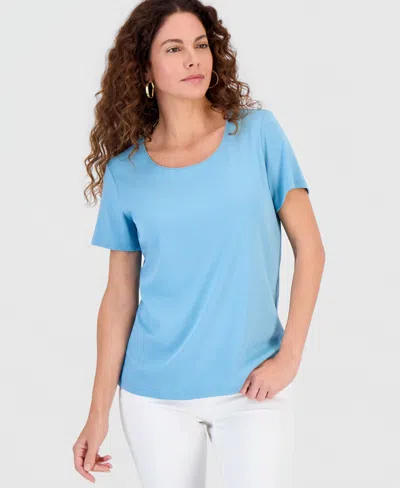 Style & Co Women's Cotton Short-sleeve Scoop-neck Top, Exclusively At Macy's In Blue