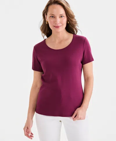 Style & Co Women's Cotton Short-sleeve Scoop-neck Top, Exclusively At Macy's In Burgundy
