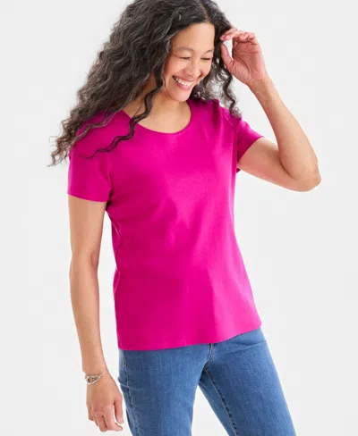 Style & Co Women's Cotton Short-sleeve Scoop-neck Top, Exclusively At Macy's In Pink