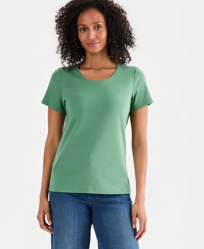 Style & Co Women's Cotton Short-sleeve Scoop-neck Top, Exclusively At Macy's In Green