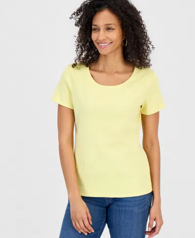 Style & Co Women's Cotton Short-sleeve Scoop-neck Top, Exclusively At Macy's In Yellow