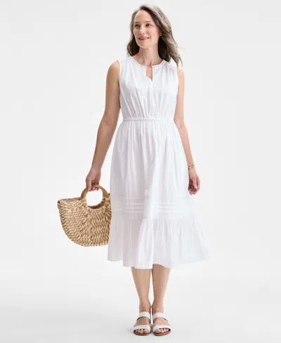 Style & Co Women's Cotton Sleeveless Lace-mix Midi Dress, Exclusively At Macy's In White