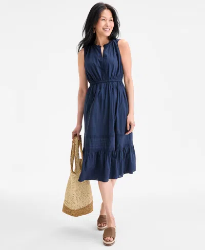Style & Co Women's Cotton Sleeveless Lace-mix Midi Dress, Exclusively At Macy's In Blue