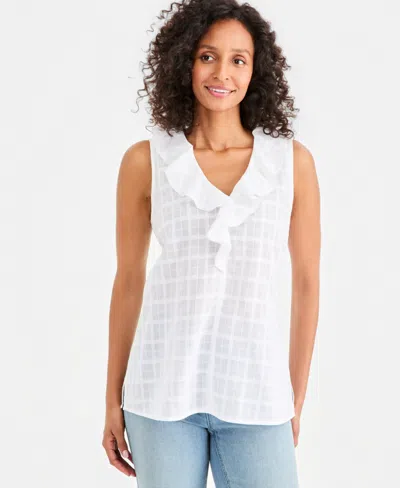 Style & Co Women's Cotton Sleeveless Ruffle Top, Macy's Exclusive In White