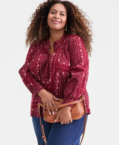 Style & Co Women's Cotton Smocked Printed Top, Macy's Exclusive In Red