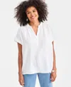 Style & Co Women's Cotton Split-neck Dolman-sleeve Shirt, Macy's Exclusive In White