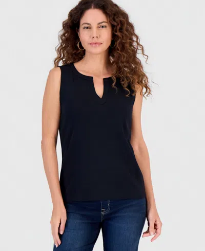 Style & Co Women's Cotton Split-neck Tank Top, Macy's Exclusive In Black