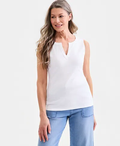 Style & Co Women's Cotton Split-neck Tank Top, Macy's Exclusive In White