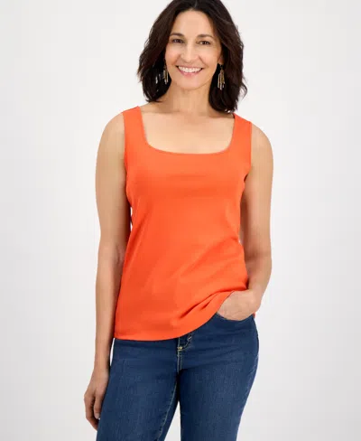 Style & Co Women's Cotton Square-neck Tank Top, Created For Macy's In Orange