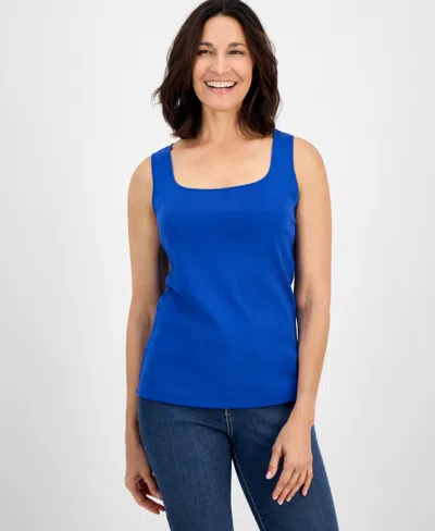 Style & Co Women's Cotton Square-neck Tank Top, Created For Macy's In Blue