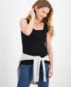 Style & Co Women's Cotton Square-neck Tank Top, Created For Macy's In Deep Black