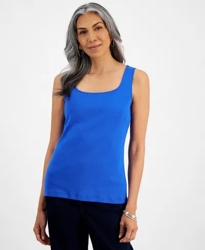 Style & Co Women's Cotton Square-neck Tank Top, Created For Macy's In Jazzy Blue