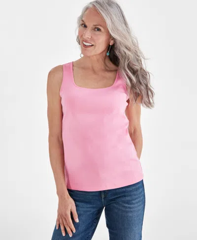 Style & Co Women's Cotton Square-neck Tank Top, Created For Macy's In Pink Stiletto