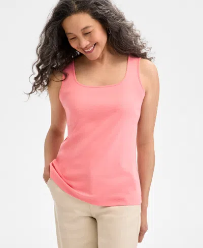 Style & Co Women's Cotton Square-neck Tank Top, Created For Macy's In Salmon Rose