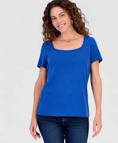 Style & Co Women's Cotton Square-neck Short-sleeve T-shirt, Exclusively At Macy's In Blue