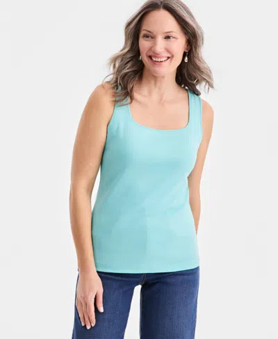Style & Co Women's Cotton Square-neck Tank Top, Exclusively At Macy's In Blue