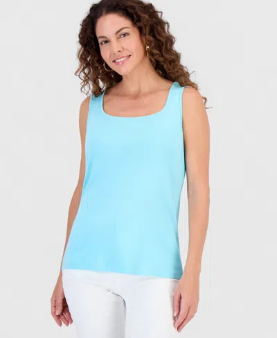 Style & Co Women's Cotton Square-neck Tank Top, Exclusively At Macy's In Blue