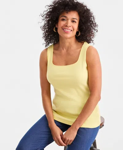 Style & Co Women's Cotton Square-neck Tank Top, Exclusively At Macy's In Yellow