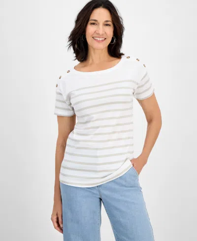 Style & Co Women's Cotton Striped Button-shoulder Top, Exclusively At Macy's