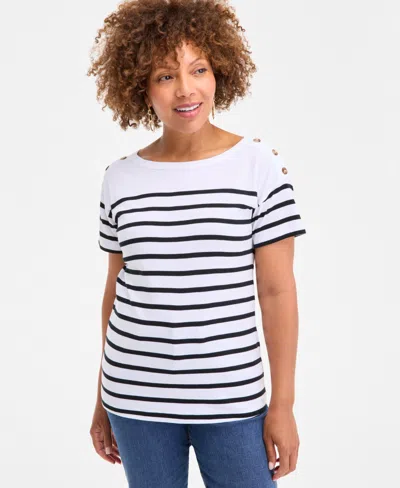 Style & Co Women's Cotton Striped Button-shoulder Top, Exclusively At Macy's In Blue