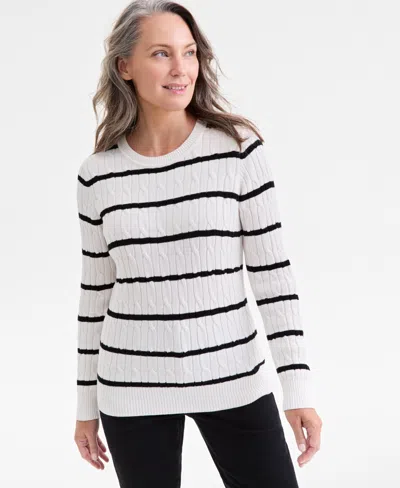 Style & Co Women's Cotton Striped Cable-knit Sweater, Macy's Exclusive In White