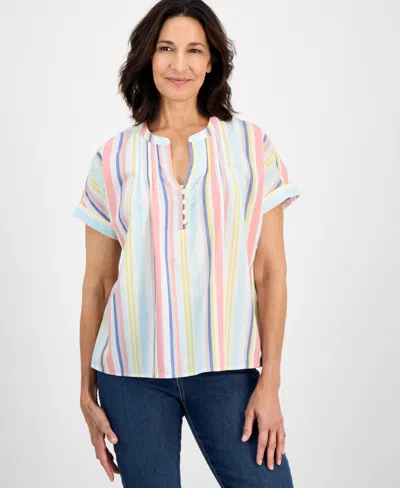 Style & Co Women's Cotton Striped Pintuck Top, Exclusively At Macy's In White
