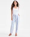 Style & Co Women's Cotton Striped Pull-on Tapered Pants, Exclusively At Macy's In Blue