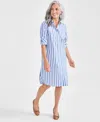 STYLE & CO WOMEN'S COTTON STRIPED SHIRTDRESS, REGULAR & PETITE, CREATED FOR MACY'S