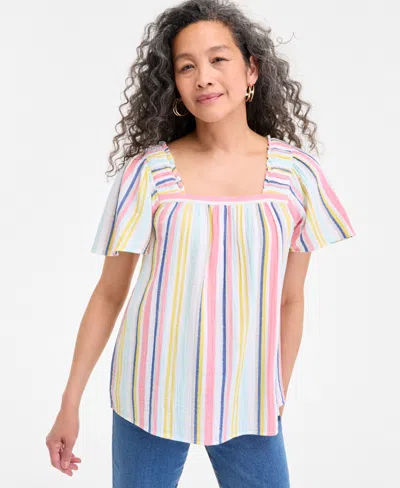 Style & Co Women's Cotton Striped Square-neck Top, Exclusively At Macy's In Multi