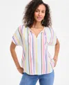 Style & Co Plus Size Printed Tie-neck Short-sleeve Shirt, Exclusively At Macy's In Multi