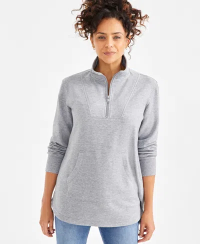 Style & Co Women's Cozy Quarter-zip Tunic Fleece Sweatshirt, Exclusively At Macy's In Medium Grey Heather