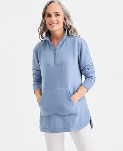 Style & Co Women's Cozy Quarter-zip Tunic Fleece Sweatshirt, Exclusively At Macy's In Blue