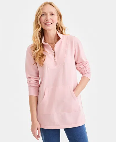 Style & Co Women's Cozy Quarter-zip Tunic Fleece Sweatshirt, Exclusively At Macy's In Pink