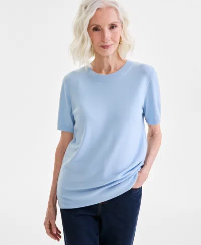 STYLE & CO WOMEN'S CREW-NECK SHORT-SLEEVE SWEATER, EXCLUSIVELY AT MACY'S
