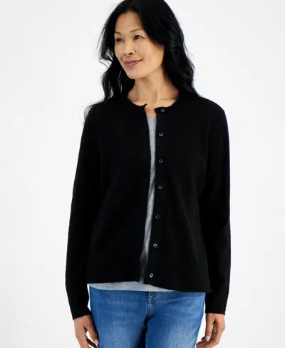 Style & Co Women's Crewneck Button-front Cozy Cardigan, Created For Macy's In Deep Black