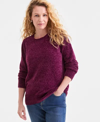 Style & Co Women's Crewneck Chenille Long-sleeve Sweater, Created For Macy's In Burgundy