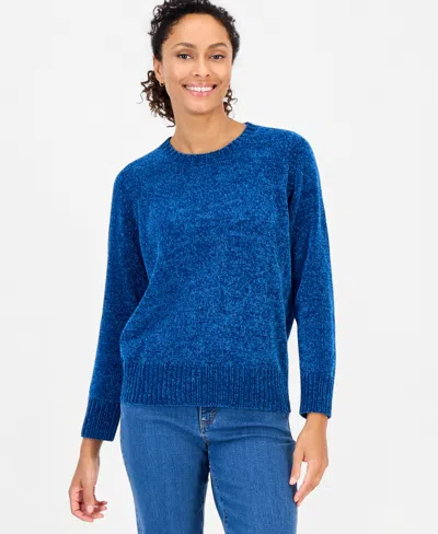 Style & Co Women's Crewneck Chenille Long-sleeve Sweater, Created For Macy's In Blue