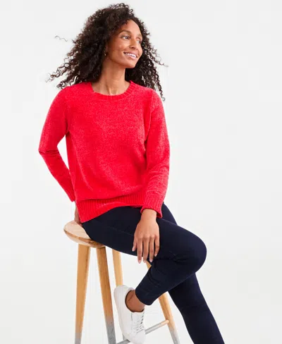 Style & Co Women's Crewneck Chenille Long-sleeve Sweater, Created For Macy's In Red