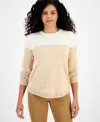 Style & Co Women's Crewneck Cotton Colorblocked Sweater, Created For Macy's In Neutral