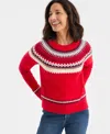 Style & Co Women's Crewneck Fair Isle Sweater, Macy's Exclusive In Red