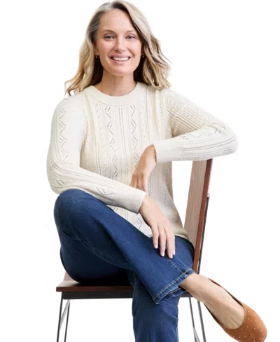 Style & Co Women's Crewneck Pointelle Sweater, Macy's Exclusive In Palomino