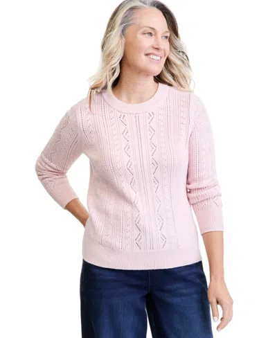 Style & Co Women's Crewneck Pointelle Sweater, Macy's Exclusive In Veild Rose Lurex