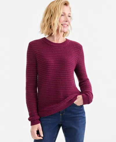 Style & Co Women's Crewneck Ribbed-knit Side-button Sweater, Macy's Exclusive In Burgundy