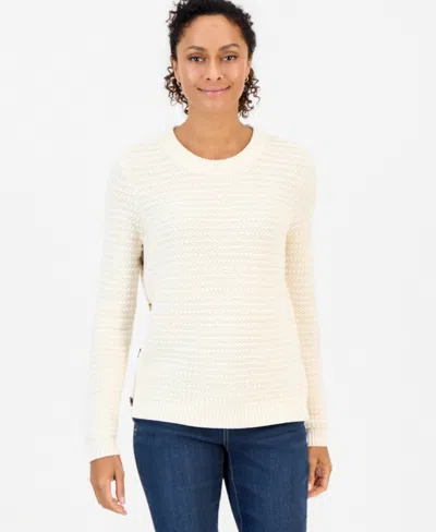 Style & Co Women's Crewneck Ribbed-knit Side-button Sweater, Macy's Exclusive In Neutral