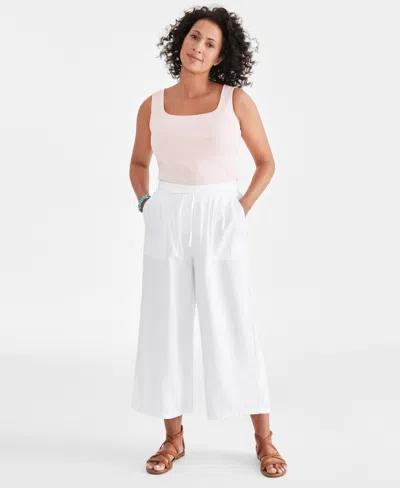 Style & Co Women's Cropped Drawstring Pants, Created For Macy's In Bright White