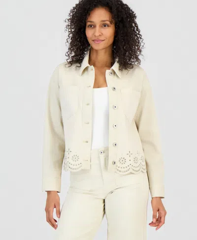Style & Co Women's Cropped Embroidered Shacket, Macy's Exclusive In White
