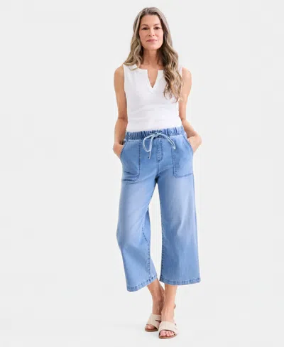 Style & Co Style Co Womens Cropped High Rise Wide Leg Jeans Macys Exclusive In Blue