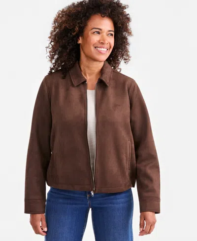 Style & Co Women's Cropped Relaxed-fit Faux Suede Bomber Jacket, Macy's Exclusive In Brown
